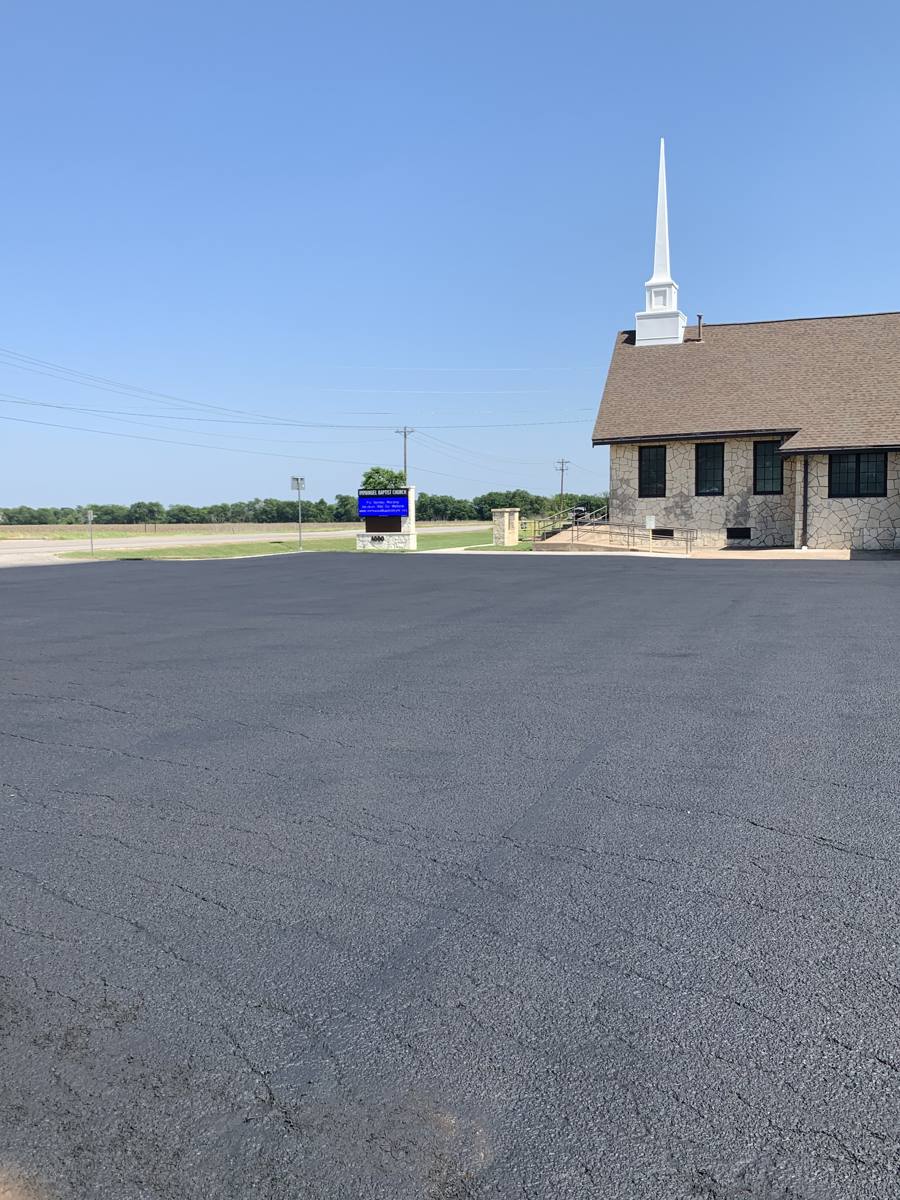 Freshly paved church parking lot